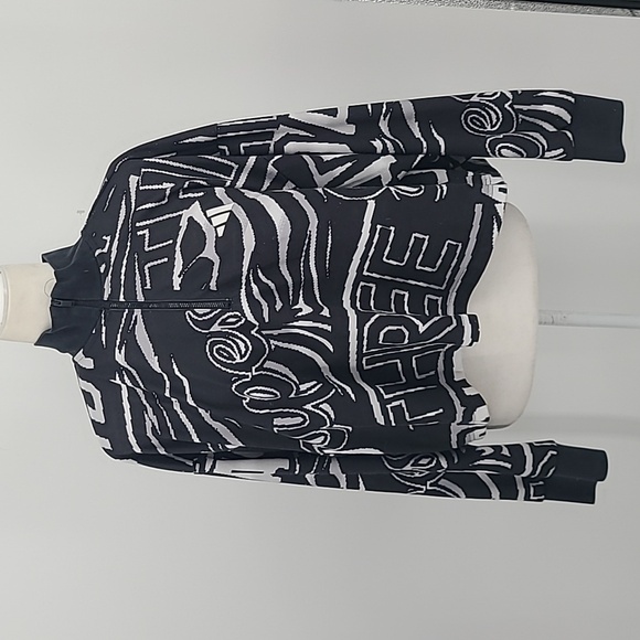 Adidas all over print crop half zip sweatshirt pullover large black & white - Picture 1 of 10